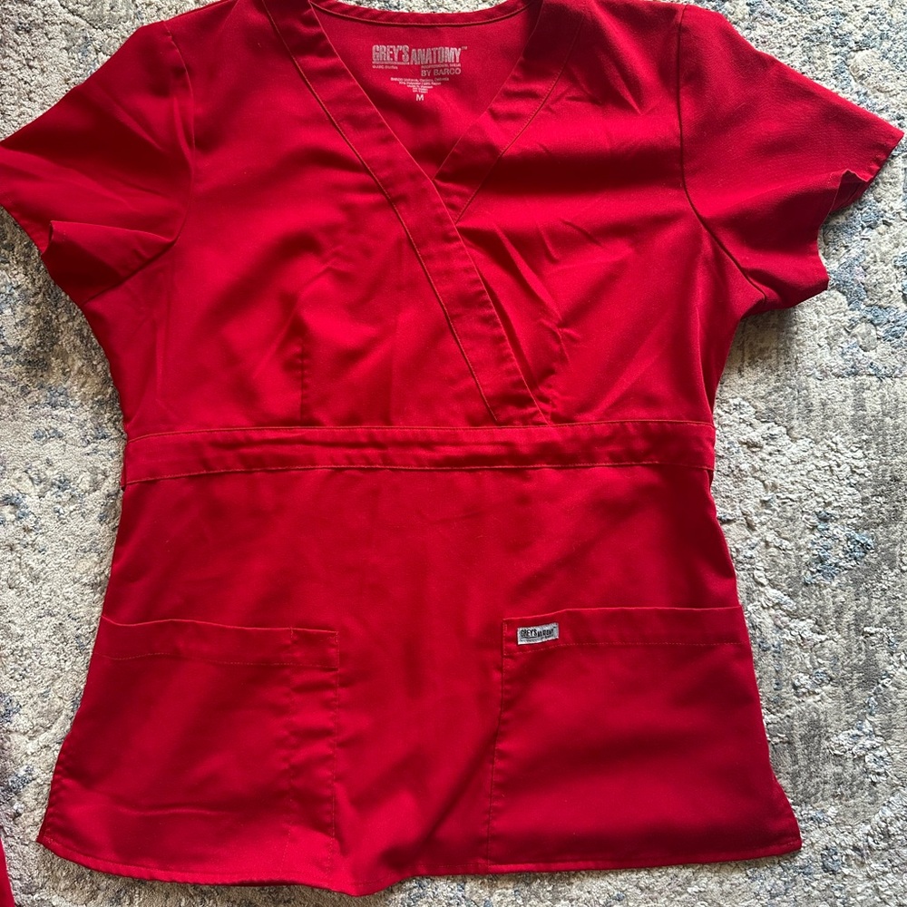 Grey's Anatomy Women's scrub set. Medium top, Large pants. Red